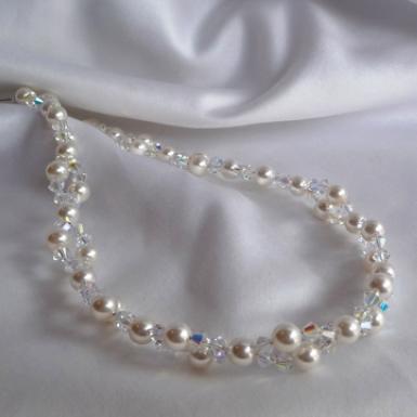Wedding  Double Pearl and Swarovski Crystal Necklace Image 1