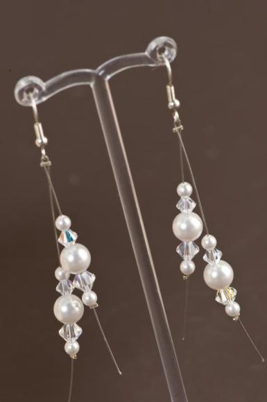 Wedding  Double Pearl and Swarovski Crystal Earrings Image 1