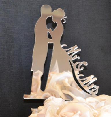 Wedding  Mr and Mrs Silhouette Mirror Finish Cake Pick Image 1
