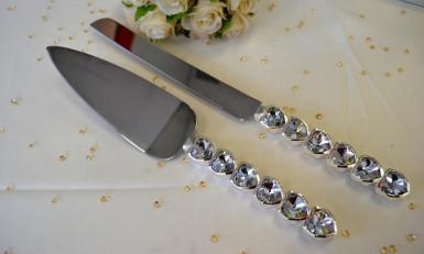 Wedding  Diamante Heart Stem Cake Knife and Server Set  Image 1