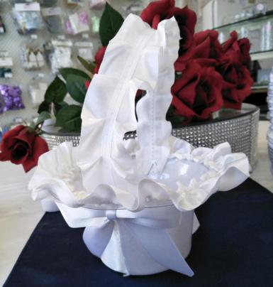 Wedding  Flower basket - White Budget PVC Satin Basket with Bow Image 1