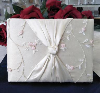 Wedding  Guest book -Ivory with peach rosebuds Image 1