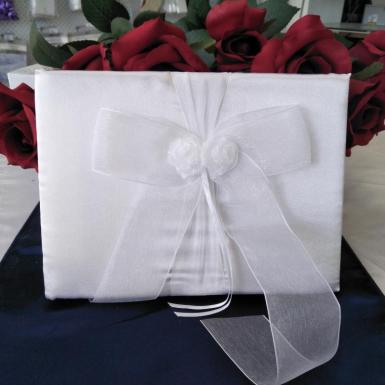 Wedding  Guest book - White Organza Bow with Roses Image 1