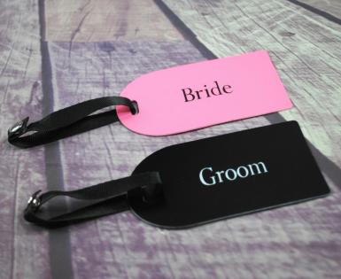 Wedding  Bride and Groom Honeymoon luggage tags - 2pc Image 1