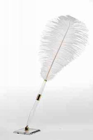 Wedding  Pen - Quill Feather Pen and Stand with acryllic base Image 1