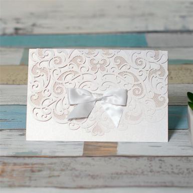 Wedding  Elegant Pocket Fold Laser Cut Wedding Invitation Card With Bow Image 1
