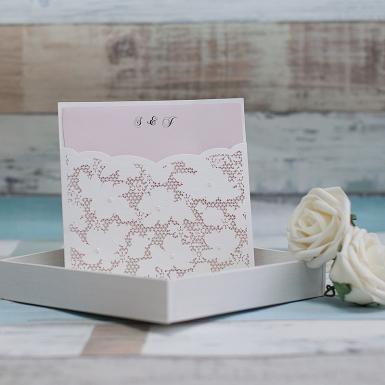 Wedding  Fancy Floral Pearl Laser Cut Pocket Wedding Invitation Image 1