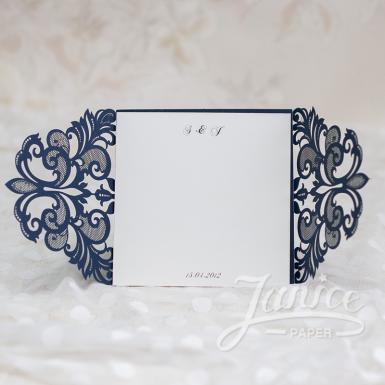 Wedding  Symmetrical Lace Pocket Laser Cut Wedding Invitation Card Image 1
