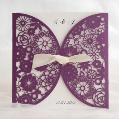 Wedding  Romantic Purple lace cut wedding invitation card Image 1