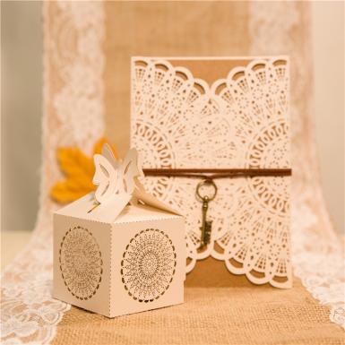 Wedding  Rustic Semicircle Floral Laser Cut Wedding Favor Boxes x 50 Image 1