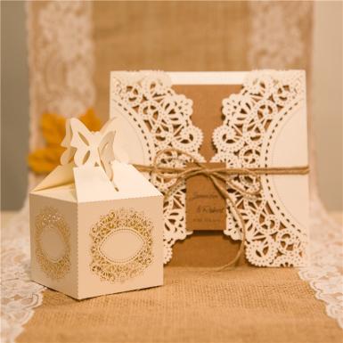 Wedding  Affordable Rustic Laser Cut Wedding Favor Boxes Image 1