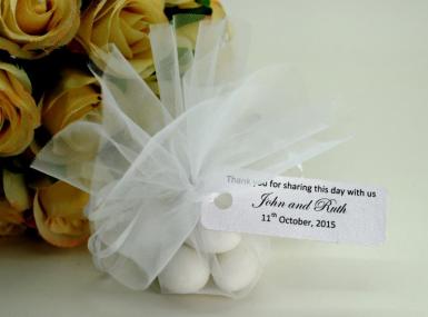 Wedding  Tulle Circles with 5 Almonds and Tag -  Pre Made Image 1