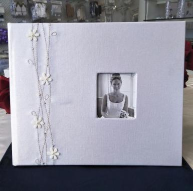 Wedding  Embroidered Floral White Guest Book Image 1