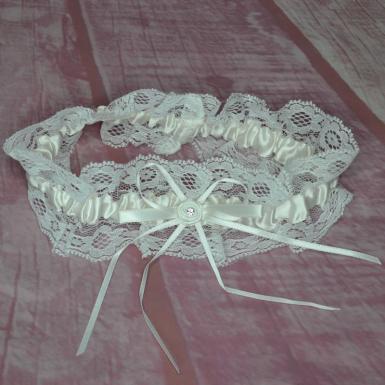 Wedding  Ivory Satin Lace Garter Image 1