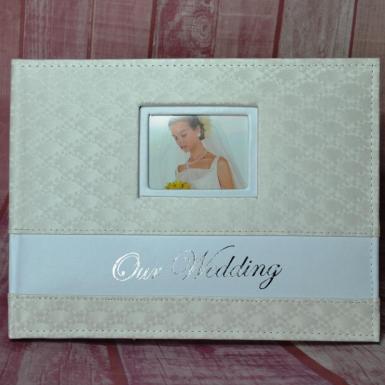 Wedding  Ivory Leather Look Guest Book - Embossed Diamonds Image 1