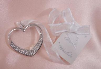 Wedding  Silver heart with diamante bling charm Image 1