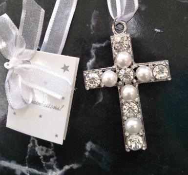 Wedding  Diamante and Pearl Cross Charm Image 1