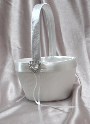 Wedding  Satin Flower Girl Basket with Diamante Heart Image 1