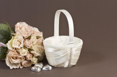 Wedding  Pleated Ivory Basket with Diamantes Image 1
