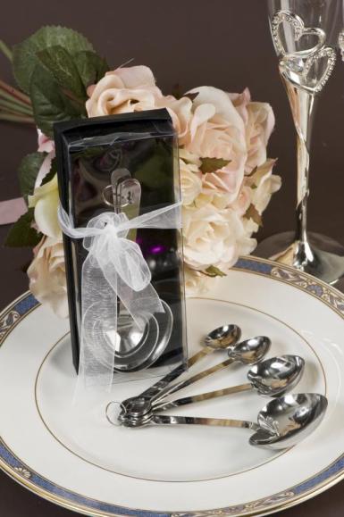 Wedding  Silver heart-shaped teaspoon measuring set Image 1