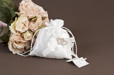 Wedding  Small Satin Dilly Bag with Hearts - White or Ivory Image 1