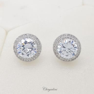 Bridal Jewellery, Chrysalini Wedding Earrings with Crystals - BAE0020 BAE0020 Image 1