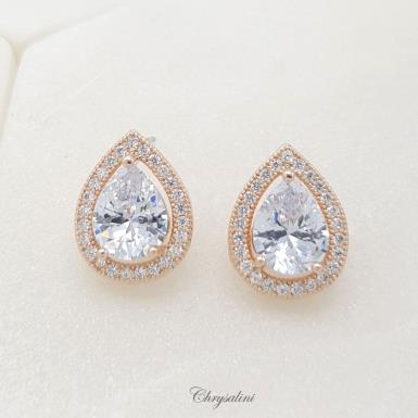 Bridal Jewellery, Chrysalini Wedding Earrings with Crystals - BAE0024 BAE0024 Image 1