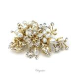 Bridal Jewellery, Chrysalini Wedding Brooch, Pearl Pin - K9137 image