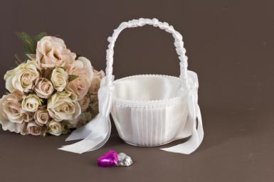 Wedding  Satin Flower Girl Basket with Pleats and Large Bows Image 1