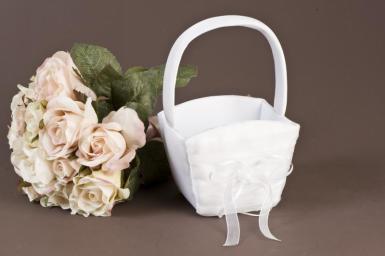 Wedding  Square Flower Girl Basket with Sheer Bow Image 1