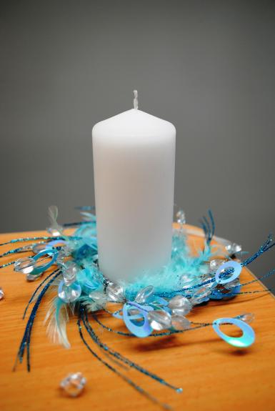 Wedding  Blue Feather 5cm Candle Ring Image 1