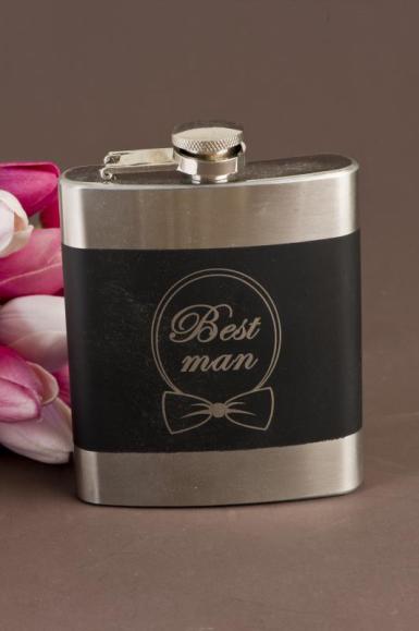Wedding  Stainless Steel and Black Hip Flask - Customised Image 1