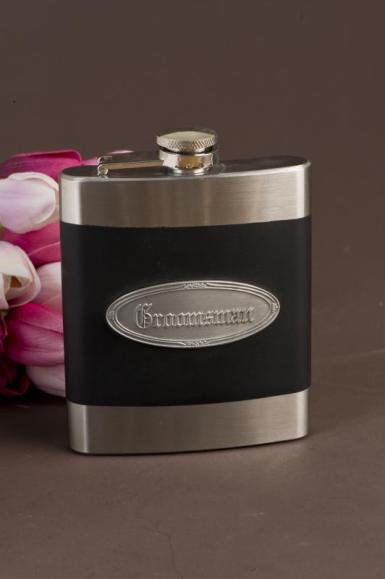 Wedding  Stainless Steel and Black Flask with Customised Badge Image 1