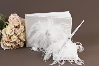 Wedding  Satin pen with Feathers and Rhinestones Image 1