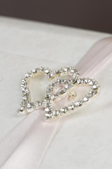 Wedding  Large Double Heart Diamante Pin Image 1