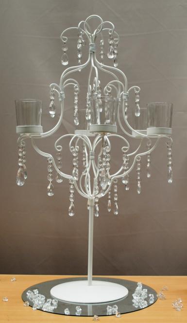 Wedding  White 6 Tier Iron Candelabra with Crystals - Hire Image 1