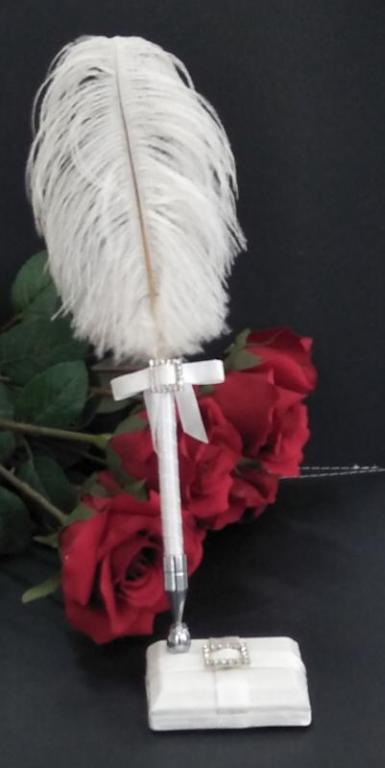 Wedding  Square Diamante Feather Quill Pen Image 1