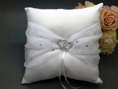 Wedding  Organza Diamante Ring Pillow - White or Ivory Image 1