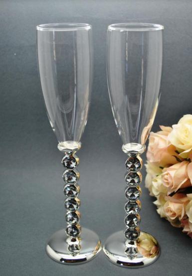 Wedding  Diamante Stem Champagne Toasting Glasses Image 1