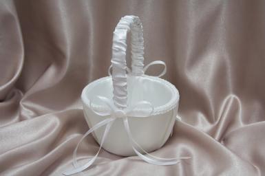 Wedding  Satin Flower Girl Basket with Pleats and Bows Image 1
