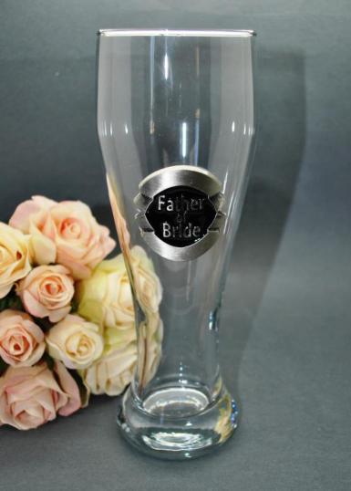 Wedding  600ml Pilsner Glass with Black and Silver Plaque Image 1