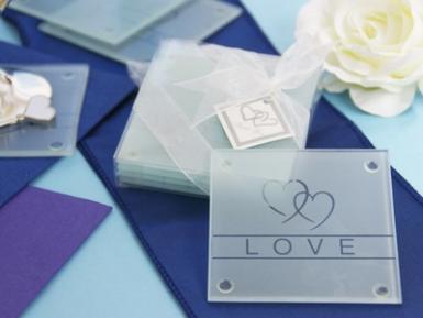 Wedding  Heart Glass Coaster Set - 4 Pack Image 1