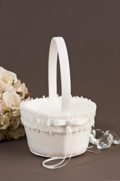 Wedding  Elegant Lace Flower Girl Basket - Ivory or White Image 1