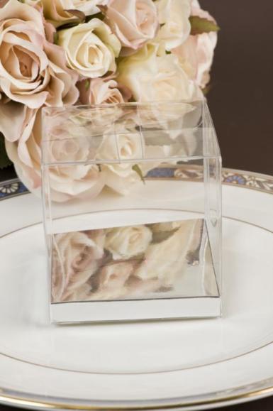 Wedding  Clear PVC Box with Silver Base 8cm x 8cm Image 1