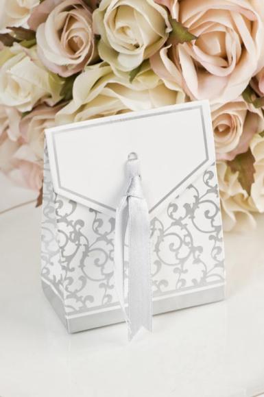 Wedding  A Frame Patterned Silver Box with Ribbon x 12 boxes Image 1