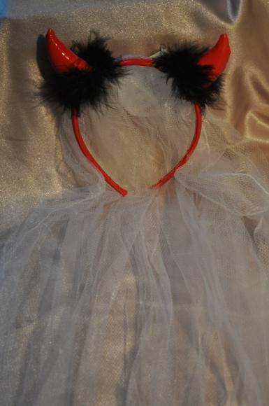 Wedding  Red Devil Horns with Veil Image 1