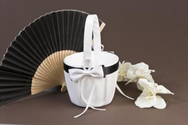 Wedding  Black and White Flower Girl Basket with Bows Image 1