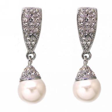 Chrysalini Pearl and Crystal Drop Earrings in Silver ME0121W Image 1
