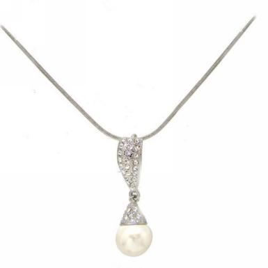 Chrysalini Pearl and Crystal Drop Necklace MN0121-1W Image 1