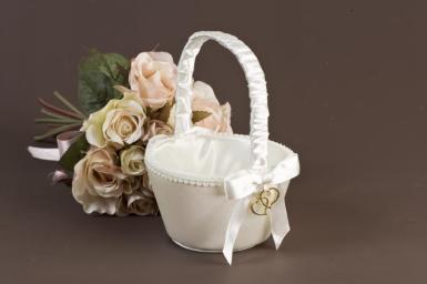 Wedding  Ivory and Gold Hearts Flower Girl Basket Image 1